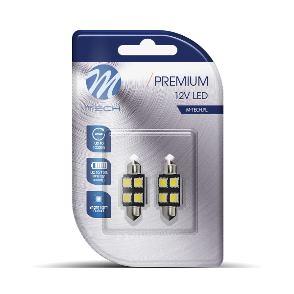 ZAROWKA LED 12V C5W 1W /RURKA/ SV8.5 (36MM) /BIALA/ 4X LED SMD5050 CANBUS PREMIUM BLI LB328W M-TECH