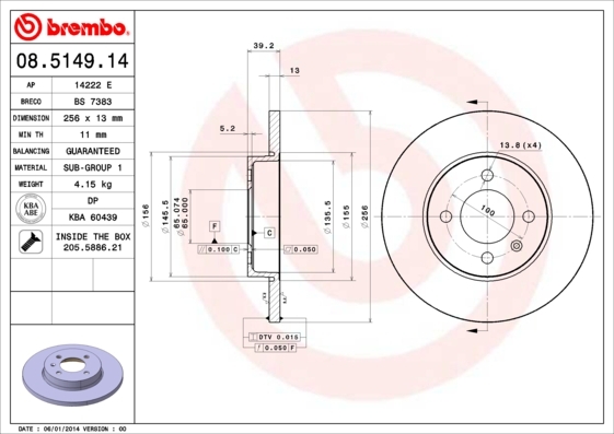 Tarcza hamulcowa 08.5149.14 BREMBO