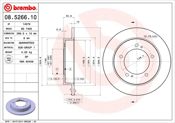 Tarcza hamulcowa 08.5266.10 BREMBO