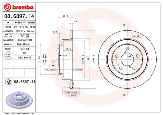 Tarcza hamulcowa 08.6897.14 BREMBO