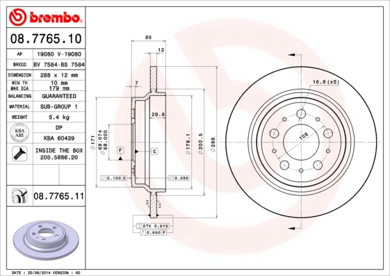 Tarcza hamulcowa, COATED DISC LINE 08.7765.11 BREMBO