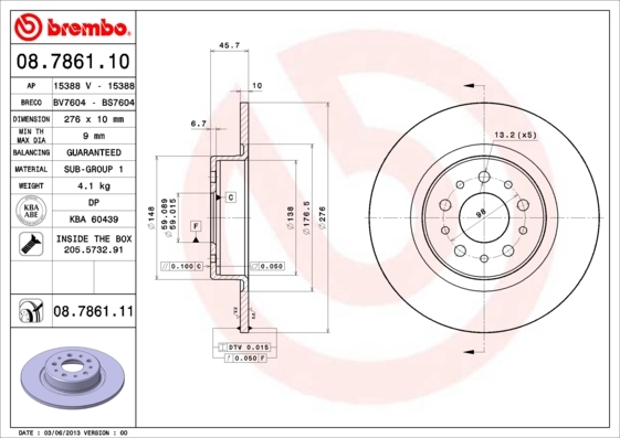Tarcza hamulcowa, COATED DISC LINE 08.7861.11 BREMBO