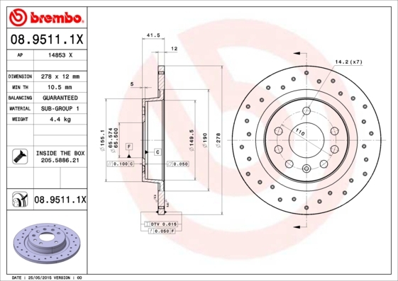 Tarcza hamulcowa, BREMBO XTRA LINE 08.9511.1X BREMBO
