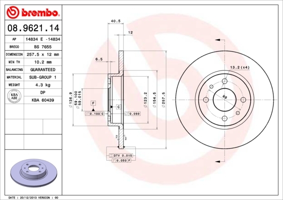 Tarcza hamulcowa 08.9621.14 BREMBO