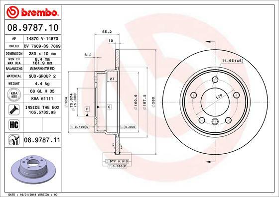 Tarcza hamulcowa, COATED DISC LINE 08.9787.11 BREMBO