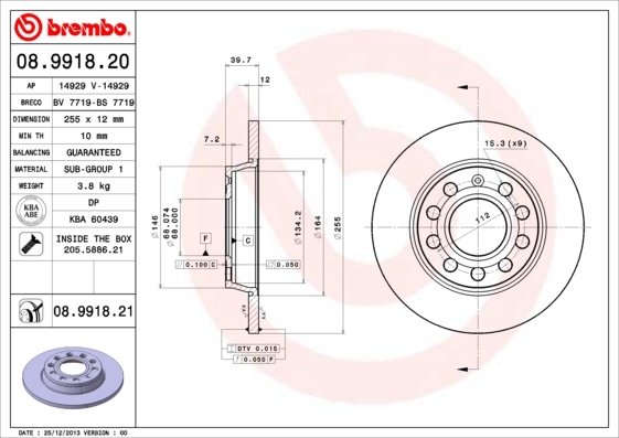 Tarcza hamulcowa, COATED DISC LINE 08.9918.21 BREMBO