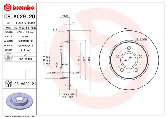 Tarcza hamulcowa, COATED DISC LINE 08.A029.21 BREMBO