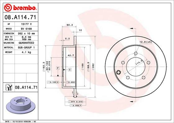 Tarcza hamulcowa, COATED DISC LINE 08.A114.71 BREMBO