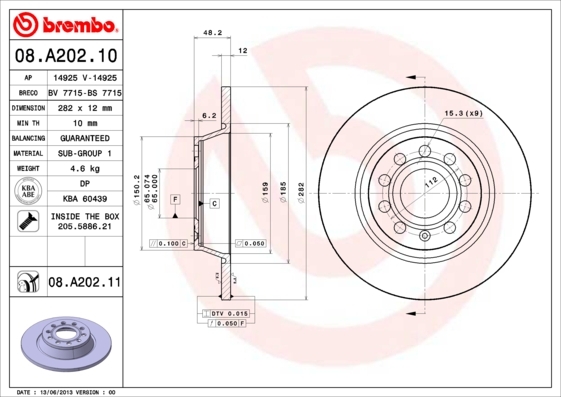 Tarcza hamulcowa wyprzedaż 08.A202.10 BREMBO