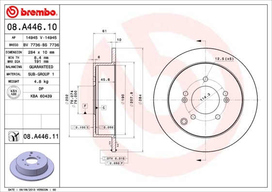 Tarcza hamulcowa, COATED DISC LINE 08.A446.11 BREMBO