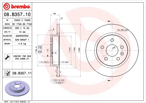 Tarcza hamulcowa 08.B357.10 BREMBO