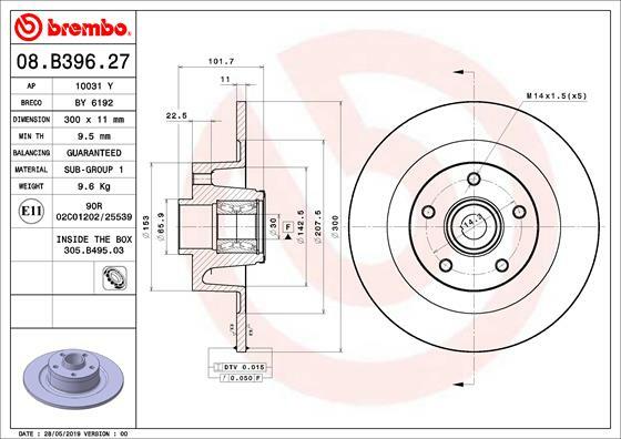 Tarcza hamulcowa, BEARING DISC LINE 08.B396.27 BREMBO