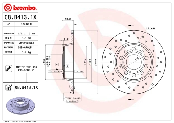 Tarcza hamulcowa, BREMBO XTRA LINE 08.B413.1X BREMBO
