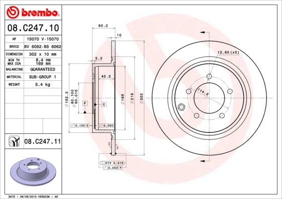 Tarcza hamulcowa, COATED DISC LINE 08.C247.11 BREMBO