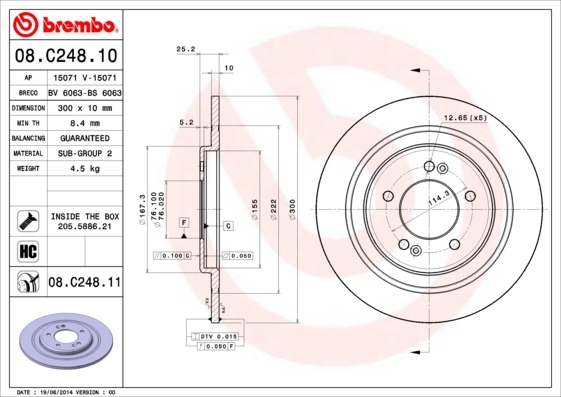 Tarcza hamulcowa, COATED DISC LINE 08.C248.11 BREMBO