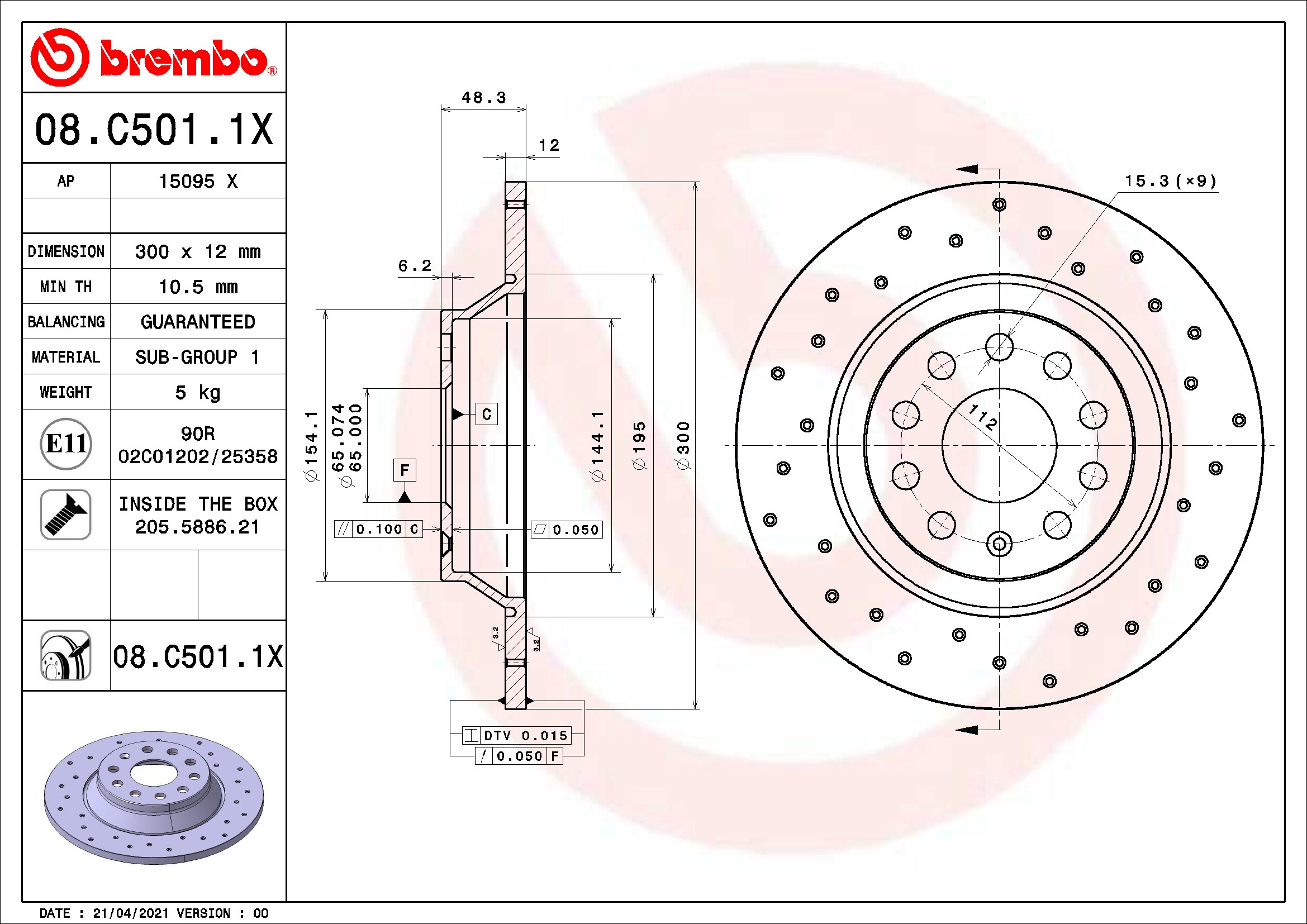 TARCZA HAMULC. VW GOLF VII 12- TYŁ 08.C501.1X BREMBO