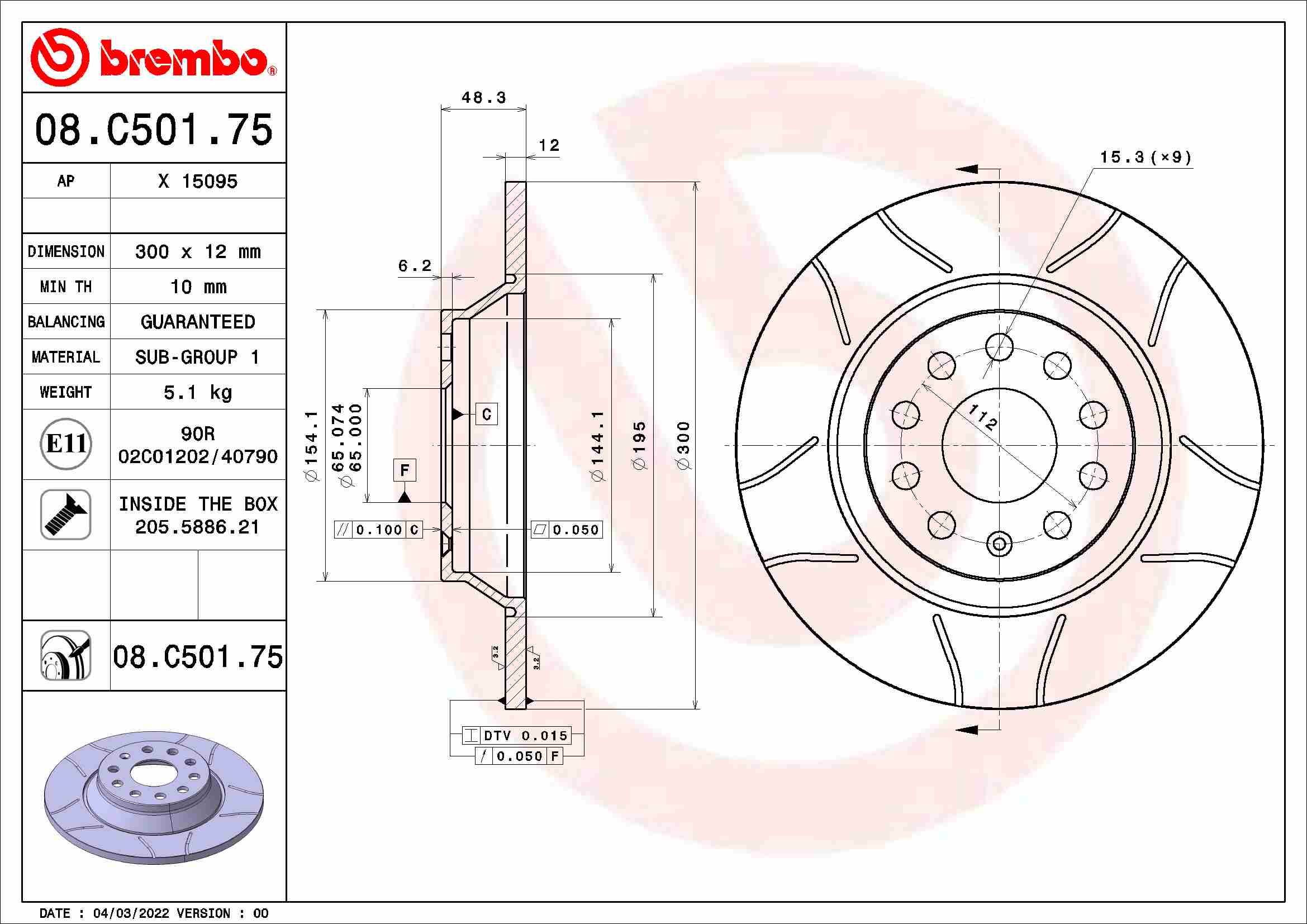 TARCZA HAMULC. VW GOLF VII 12- TYŁ 08.C501.75 BREMBO