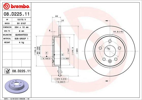 Tarcza hamulcowa, COATED DISC LINE 08.D225.11 BREMBO