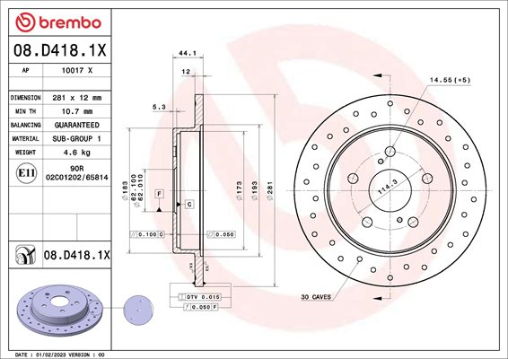 Tarcza hamulcowa 08.D418.1X BREMBO