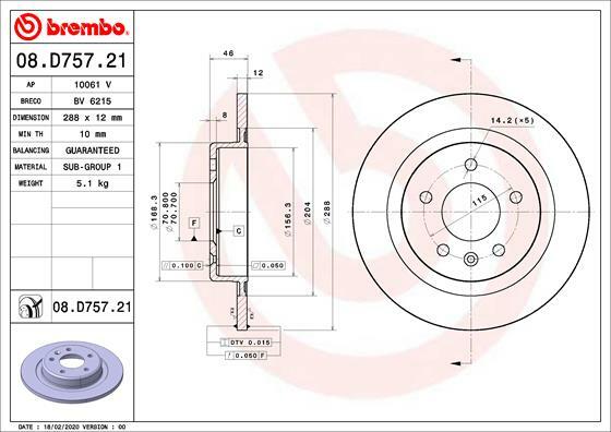 Tarcza hamulcowa, COATED DISC LINE 08.D757.21 BREMBO
