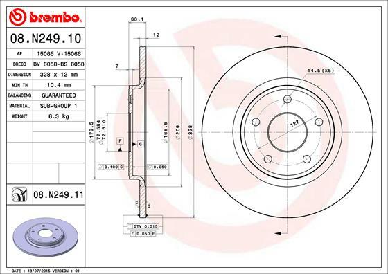 Tarcza hamulcowa, COATED DISC LINE 08.N249.11 BREMBO
