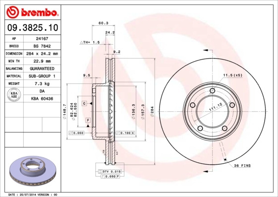 Tarcza hamulcowa 09.3825.10 BREMBO