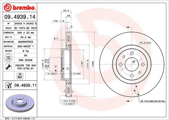 Tarcza hamulcowa, COATED DISC LINE 09.4939.11 BREMBO
