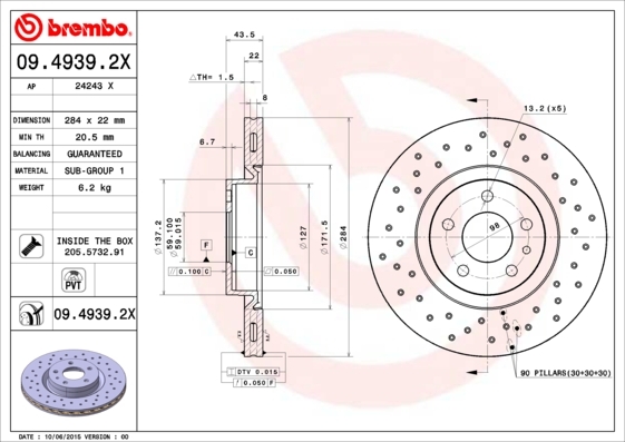 Tarcza hamulcowa, BREMBO XTRA LINE 09.4939.2X BREMBO
