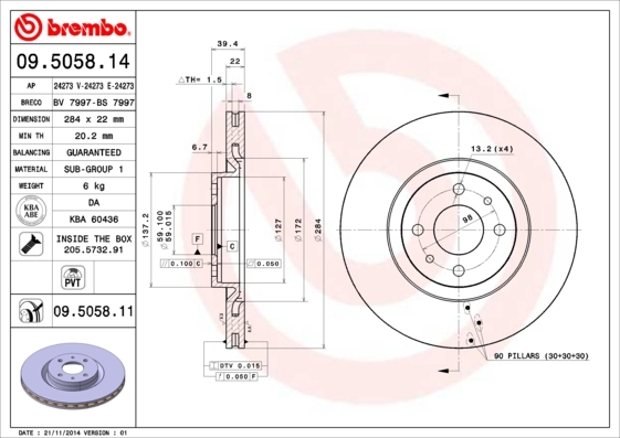 Tarcza hamulcowa, COATED DISC LINE 09.5058.11 BREMBO