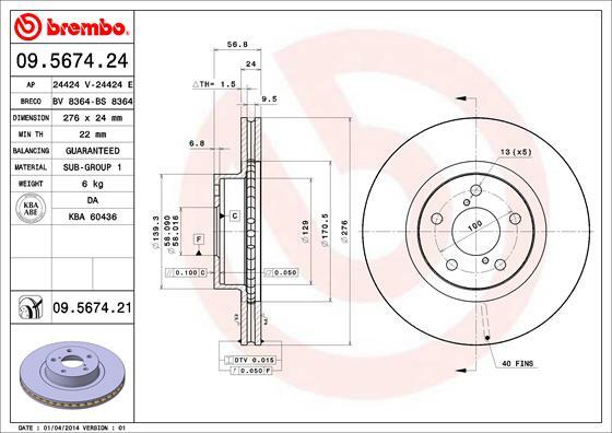 Tarcza hamulcowa, COATED DISC LINE 09.5674.21 BREMBO