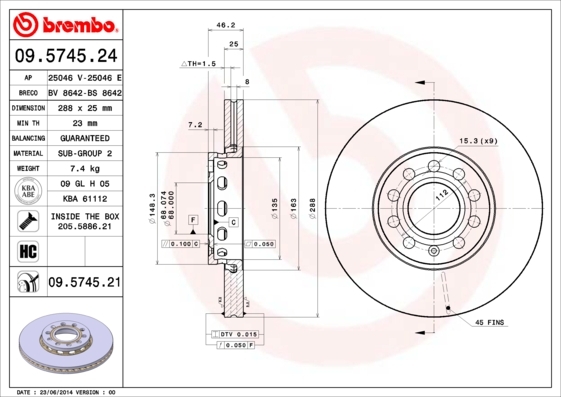 Tarcza hamulcowa 09.5745.24 BREMBO