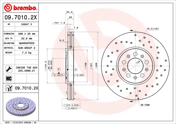 Tarcza hamulcowa, BREMBO XTRA LINE 09.7010.2X BREMBO