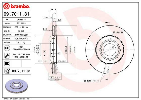 Tarcza hamulcowa, COATED DISC LINE 09.7011.31 BREMBO