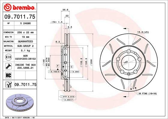 Tarcza hamulcowa, BREMBO MAX LINE 09.7011.75 BREMBO