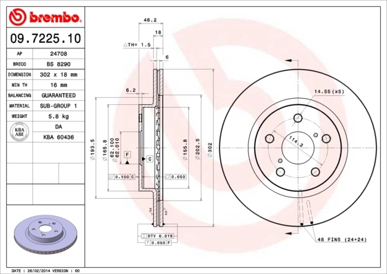 Tarcza hamulcowa 09.7225.10 BREMBO