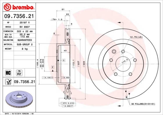 Tarcza hamulcowa, COATED DISC LINE 09.7356.21 BREMBO