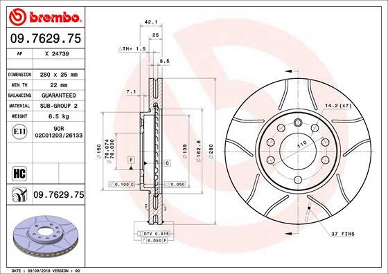Tarcza hamulcowa, BREMBO MAX LINE 09.7629.75 BREMBO