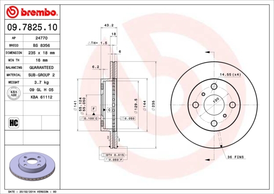 Tarcza hamulcowa 09.7825.10 BREMBO