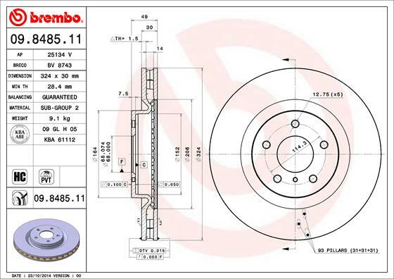 Tarcza hamulcowa, COATED DISC LINE 09.8485.11 BREMBO