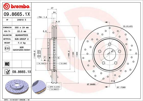Tarcza hamulcowa, BREMBO XTRA LINE 09.8665.1X BREMBO