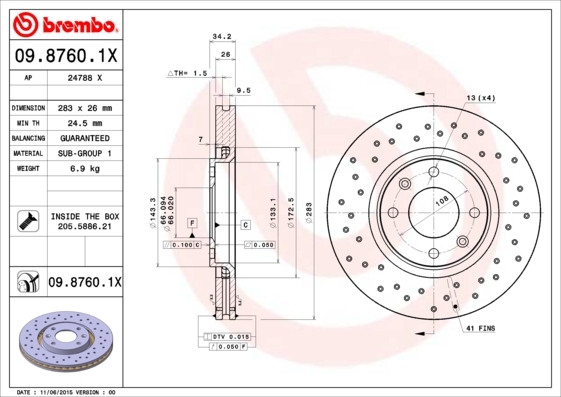 Tarcza hamulcowa, BREMBO XTRA LINE 09.8760.1X BREMBO