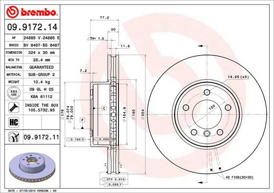 Tarcza hamulcowa, COATED DISC LINE 09.9172.11 BREMBO