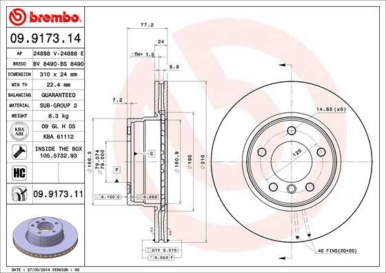 Tarcza hamulcowa, COATED DISC LINE 09.9173.11 BREMBO