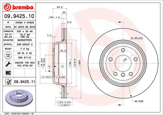Tarcza hamulcowa, COATED DISC LINE 09.9425.11 BREMBO
