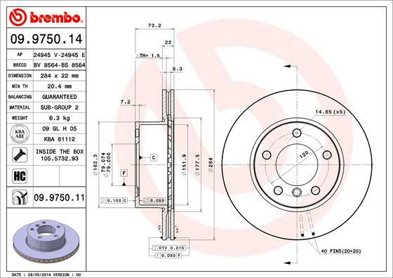 Tarcza hamulcowa, COATED DISC LINE 09.9750.11 BREMBO