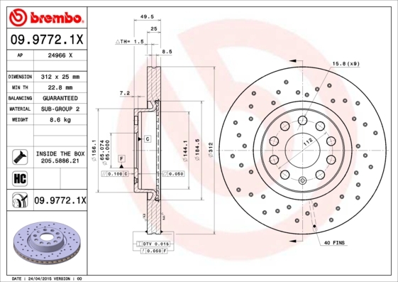 Tarcza hamulcowa, BREMBO XTRA LINE 09.9772.1X BREMBO