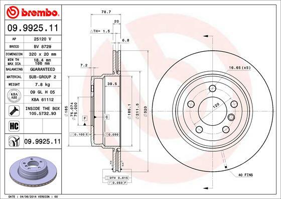 Tarcza hamulcowa, COATED DISC LINE 09.9925.11 BREMBO