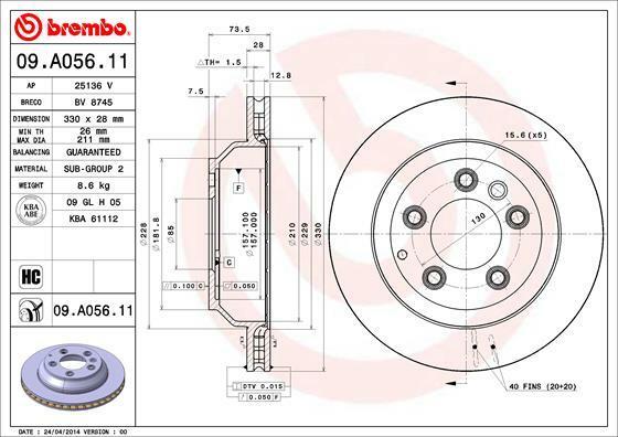 Tarcza hamulcowa, COATED DISC LINE 09.A056.11 BREMBO