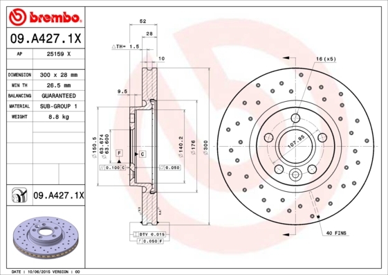 Tarcza hamulcowa, BREMBO XTRA LINE 09.A427.1X BREMBO