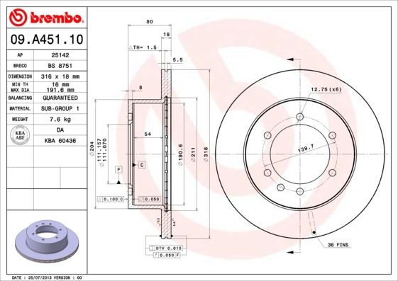 Tarcza hamulcowa 09.A451.10 BREMBO